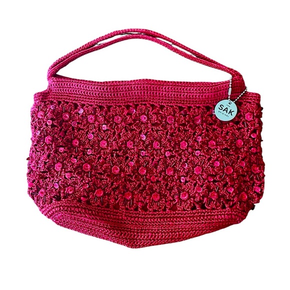 The Sak Original sequin crocheted handbag purse small red EUC - Picture 1 of 9